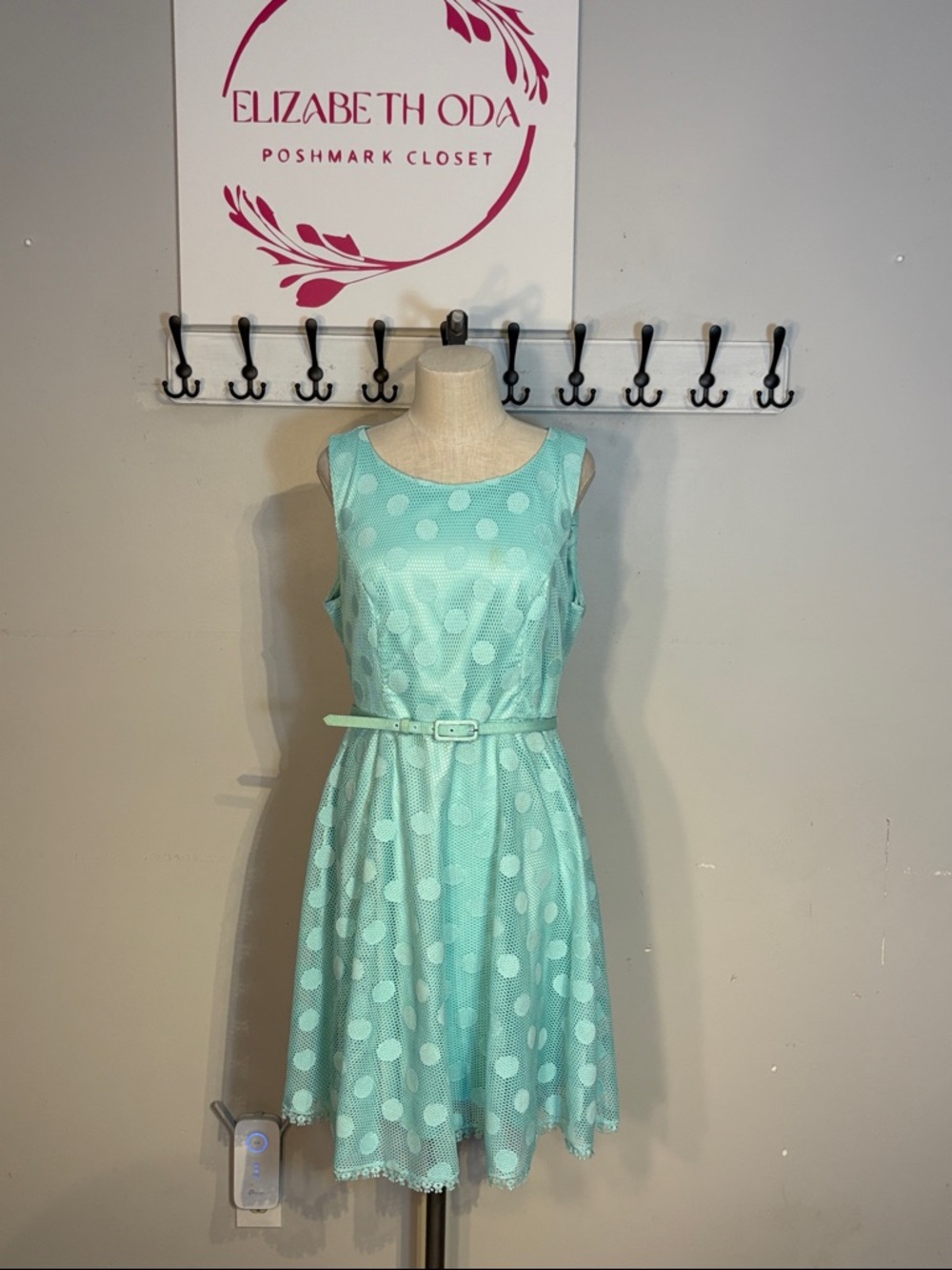 Retro Vibes Mint Polka Dot Formal Dress with Belt
